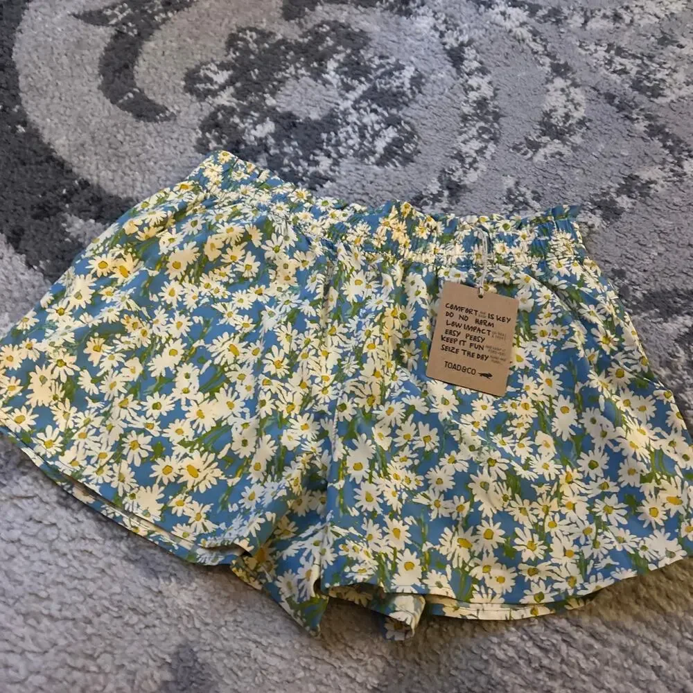 Toad & Co Sunkissed Pull On Shorts Women's Small Blue Glacier Daisy Field Print - Picture 3 of 10